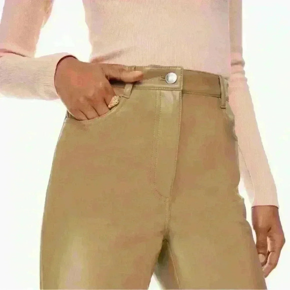 WILFRED Aritzia  Melina Pant high-waisted Vegan Leather Straight Leg Tan size 2 - Picture 2 of 7